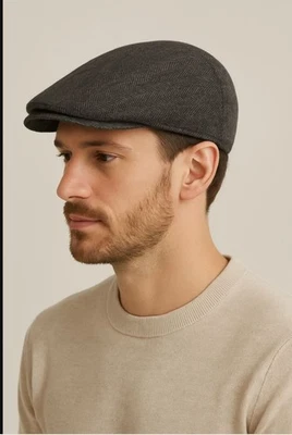 Boné jornaleiro Herringbone Flat Ivy masculino clássico mistura de lã tweed chapéu cabbie GG - Imagem 1 de 2