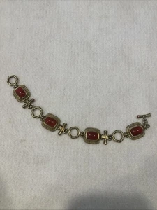 Premier Designs Carnelian Antique Brass/Gold Link Bracelet - Picture 1 of 14