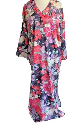 VTG Mary McFadden Abstract Pastel Maxi Kaftan MuuMuu House Dress One Size USA - Image 1 of 4