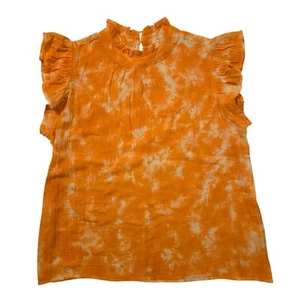 Anthropologie THML Large Tie Dye Orange Ruffle Gauzy Cottage Core  Cotton - Picture 1 of 7