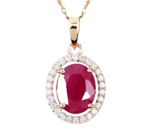 0.54ct Natural Round Diamond 14k BIS Hallmarked Yellow Gold Ruby Pendant - Picture 1 of 6