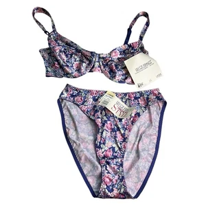 Lily Of France Vintage Floral Silky Lingerie Bra And Panty Set 34D / Large - Picture 1 of 15