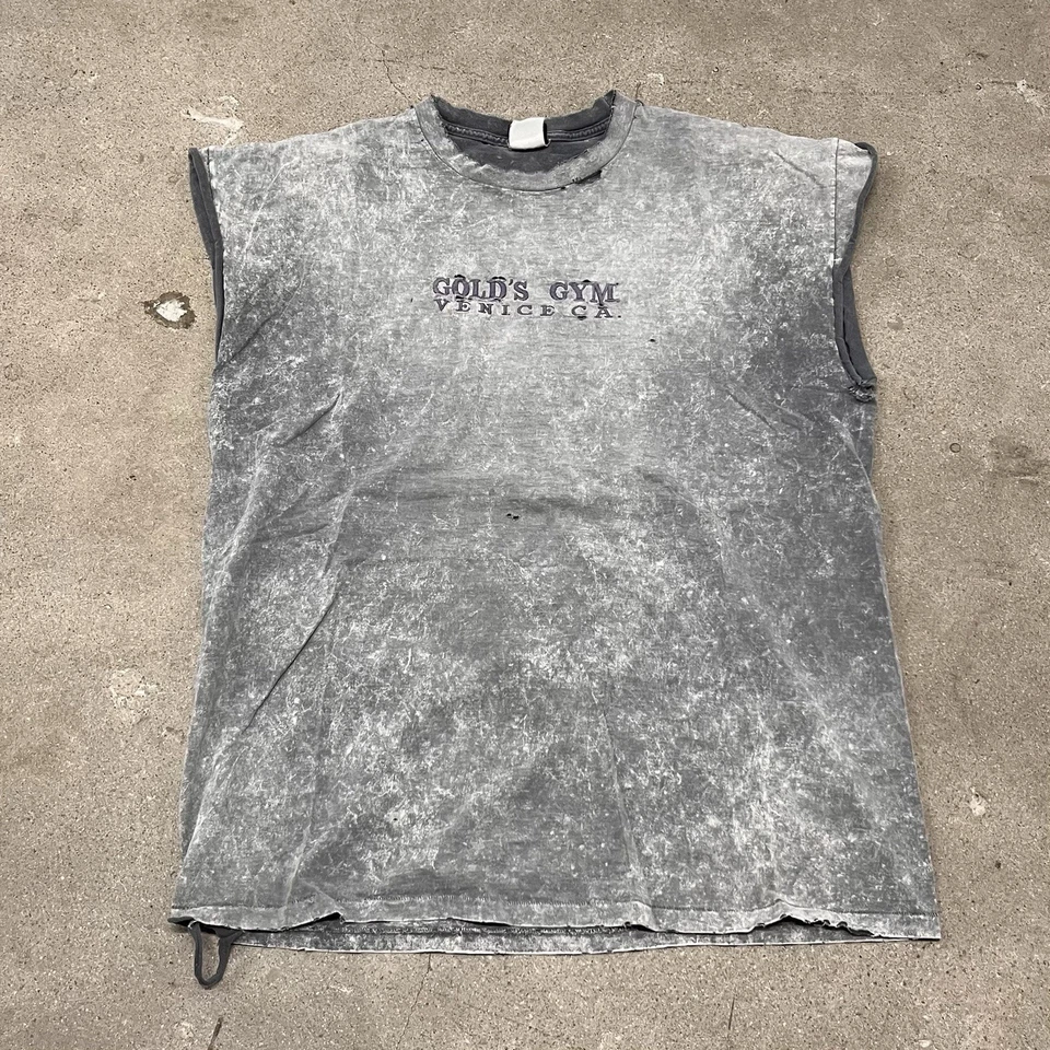 Camiseta sin mangas vintage dorada de los 90 para gimnasio culturismo gris envejecida XL/2XL Venice Beach Foto 1 de 4
