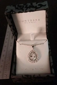 MOVING CUBIC ZIRCONIA TEARDROP PENDANT on 18" NECKLACE Sterling 925 - Picture 1 of 2