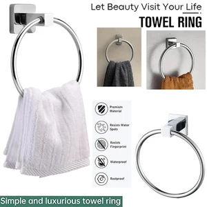 Hand Towel Ring Round Holder Wall Mounted Rail Kitchen Bathroom Stainless Steel - Picture 1 of 12