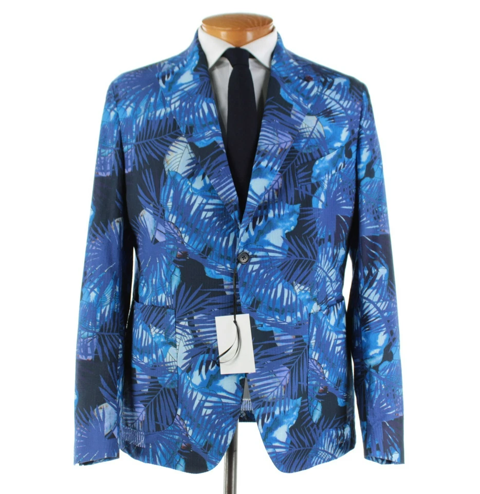 Sartoria Partenopea NWT Cotton Sport Coat Size 54R (44R US) In Blue Floral Print - Image 1 of 4