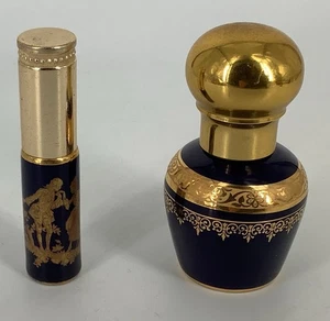 2 botellas de perfume vintage Limoges Paris & Marcel Francia vacías. Azul y dorado - Imagen 1 de 18
