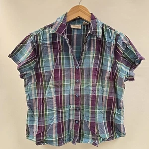Baxter Wells Short Sleeve Button Up Shirt Womens Large Plaid Multicolor - Picture 1 of 6
