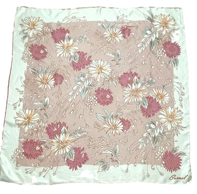 Vintage 1950s 100% Silk Scarf Signed Burmel Pinks Orange Aqua White 29" - Image 1 of 4