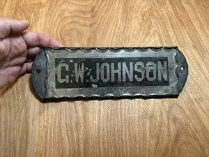 Vintage Antique Chipped Glass Scalloped Edge Tin Frame Sign Art Deco G W Johnson - Picture 1 of 5