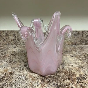 Murano Art Glass Vase Pink White Swirl Stretch - Photo 1 sur 5