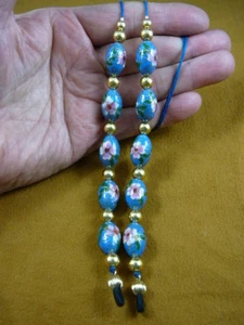 (#E-66-149) BLUE Cloisonné Eyeglass leash holder gold necklace lanyard beaded - Picture 1 of 1