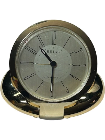 Vintage Seiko Quartz Gold Tone Travel Folding Alarm Clock QQQ155G Needs Battery Cover