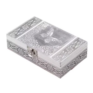 Handcrafted Butterfly Embossed Rectangular Aluminium Oxidized Storage Box - NEW - Bild 1 von 6