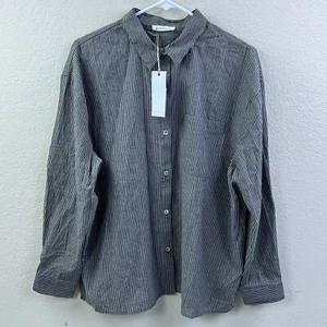NEW Neuflora Button Down Women's S Woven Black/Beige Striped Long Sleeve Shirt - Picture 1 of 10