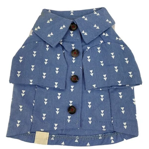 Top Paw Apparel for Dogs Blue Button Down Shirt White Triangle Pattern XS, M, L - Picture 1 of 12