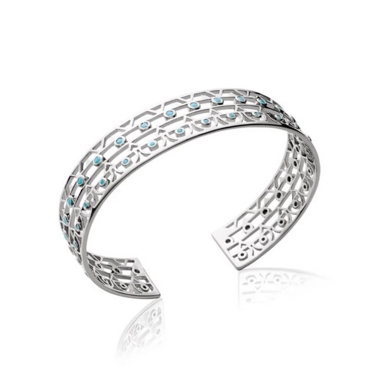 Bracciale Jonc Pietre Turchesi Argento 925/000 Rodio Gioielli Donna - Immagine 1 di 1