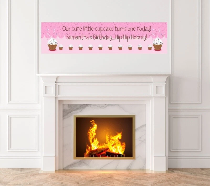 Cupcake Girl- Birthday Party Printed Banner - Indoor Outdoor Cupcake Girl Banner - Image 1 of 1