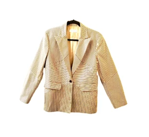 BYBLOS Women's Tan Blazer Jacket Sz 46 Brown Stripes One Button Italy - Picture 1 of 10