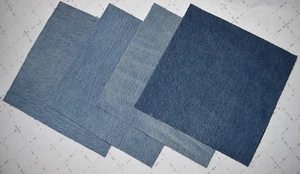 Tessuto Denim Quadrati 10" Lotto di 20 Trapuntini Jeans 100% Cotone Blu Cucito Artigianale 10 Pollici - Foto 1 di 8