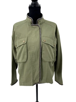 Chaqueta para mujer mi ami talla mediana verde manga larga cremallera completa parche a presión bolsillos Foto 1 de 4