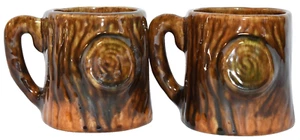 VTG 1959 Handmade Coffee Tea Cups Mugs Set of 2 Signed Loretta Mary Ceramic Wood - Picture 1 of 14