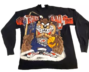 1996 Looney Tunes Taz Totally Bad Mega Print Basketball Long Sleeve Shirt Sz XL - Picture 1 of 17