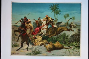 Theodor Breitwieser LI0N-HUNTING Chromolitho Vintage Druck - Bild 1 von 1