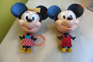 1970s VINTAGE TALKING WALT DISNEY MICKEY & MINNIE MOUSE FIGURES BY BURBANK H/K - Foto 1 di 4