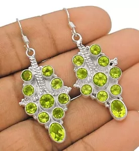 Natural 5CT Peridot 925 Solid Sterling Silver Earrings @B8-1 - Picture 1 of 1