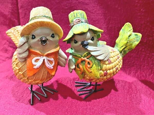 Holiday Glitter Birds Hat Metal Legs 5" Corn Wheat Figurine Orange Green Decor - Picture 1 of 10
