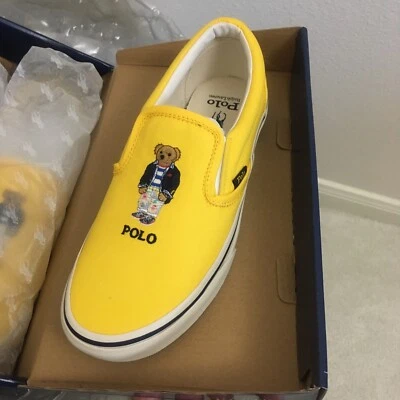 Nuevo Polo Ralph Lauren KEATON Zapatos sin cordones para barco de lona amarilla para hombre talla 8 Foto 1 de 4