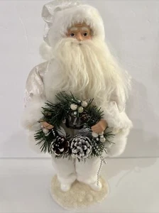 17” Standing Christmas Decor Winter Wonderland Santa Holding Wreath On Pedastal - Picture 1 of 8