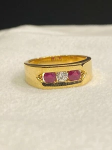 0.70 Cts Round Brilliant Cut Diamond Ruby Men's Wedding Band Ring In 18K Gold - Picture 1 of 12