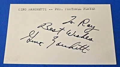 GINO MARCHETTI SIGNED INDEX CARD ~ JSA Basic Cert ~ Insc To Ray In Black Sharpie - Image 1 of 2