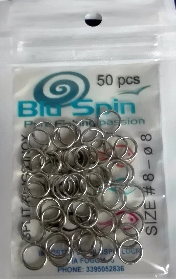 BLUSPIN SPLIT RINGS INOX - BUSTA DA 50 PEZZI COLORE ARGENTO SIZE 8 - Immagine 1 di 1
