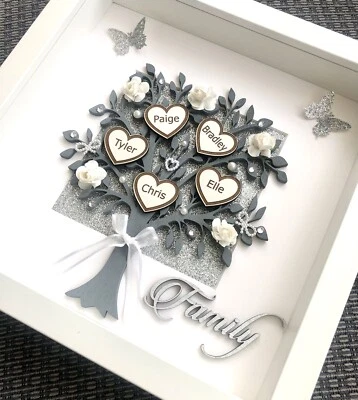 Personalised 3D Box Frame Family Tree Gift Unique Keepsake Home Art Decor - Image 1 of 4
