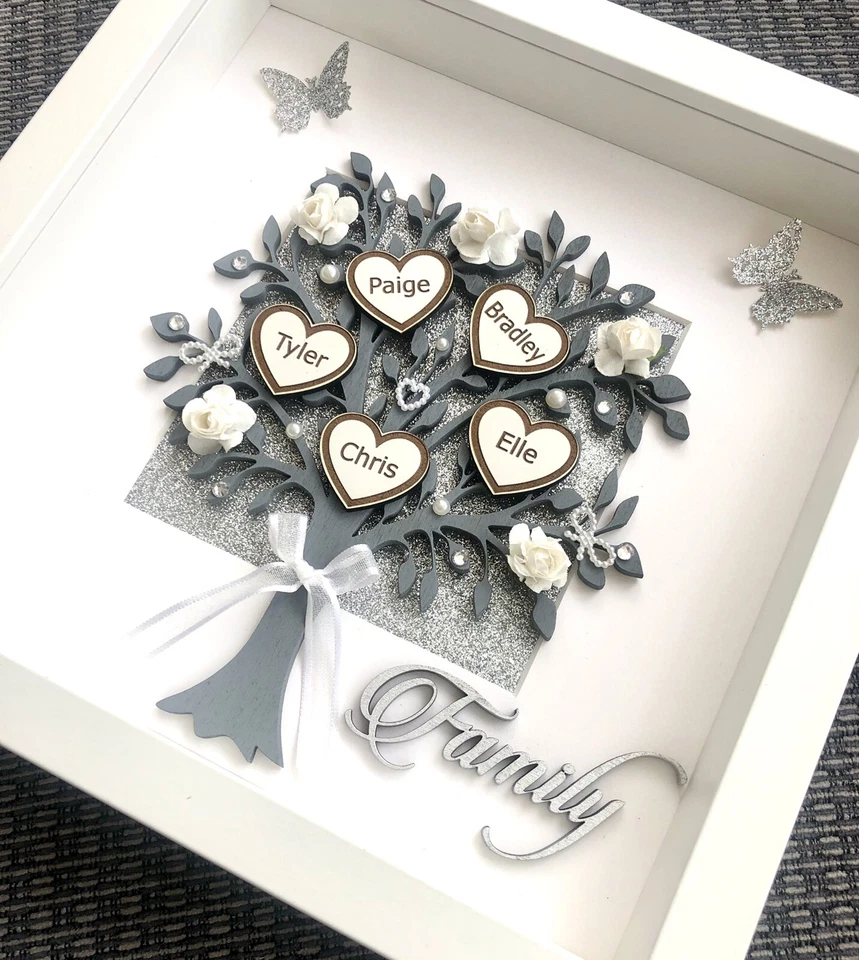 Personalised 3D Box Frame Family Tree Gift Unique Keepsake Home Art Decor - Image 1 of 4