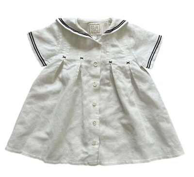 Vestido Marinero Bebé Emile Et Rose 3-6 Meses Blanco Mezcla Lino Botón Estilo Azul Marino Foto 1 de 4
