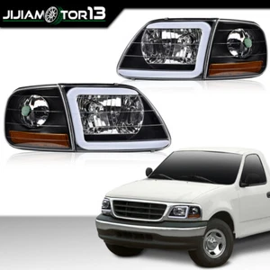 Fit For 97-04 F150 Expedition Black LED Headlights Corner Parking Lights Chrome - Picture 1 of 9