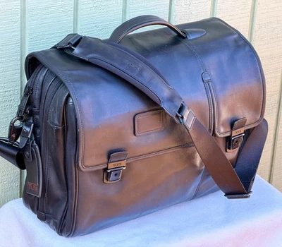 Tumi Alpha Large Capacity Flap Briefcase Expandable # 96169DH Black Leather - Image 1 of 4