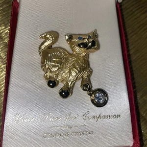 Louis Giusti Vintage Katzenbrosche mit echtem Kristall und Originalkarton - Bild 1 von 6