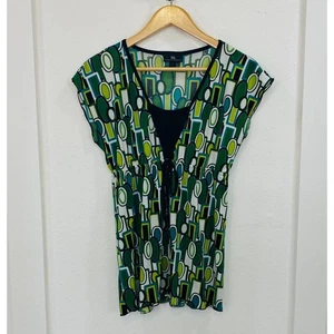 IZ Byer California Top Damen Medium Grün Geometrisches Muster Hergestellt in den USA Bluse Y2K - Bild 1 von 8