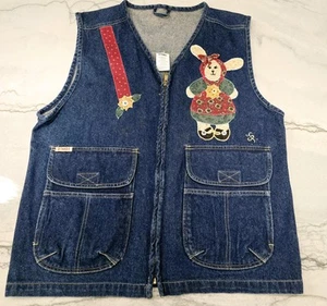 Vintage 1980s Gitano Denim Vest Sz Mens MEDIUM HANDCRAFTED/PAINTED EASTER Theme - Picture 1 of 9