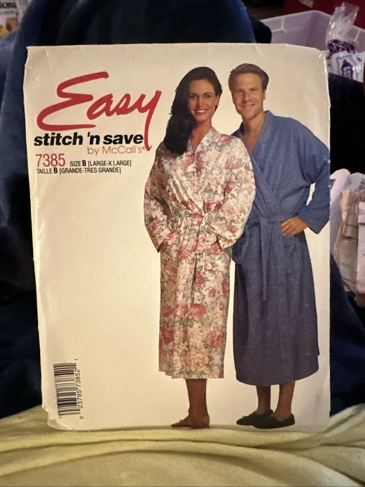 McCalls 7385 Sewing Pattern Unisex Robe Sleepwear Loungewear Sizes LG-XLG UNCUT - Image 1 of 1
