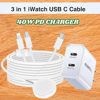 For Apple Watch Series 10 9 8 7 6 iPhone USB C Magnetic Cable 40W Fast Charger - Image 1 of 4