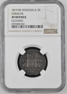 NobleSpirit IMPORTANT VERY RARE Venezuela 1819 BS VENEZUELA 2R CARACAS NGC XF  - Picture 1 of 7