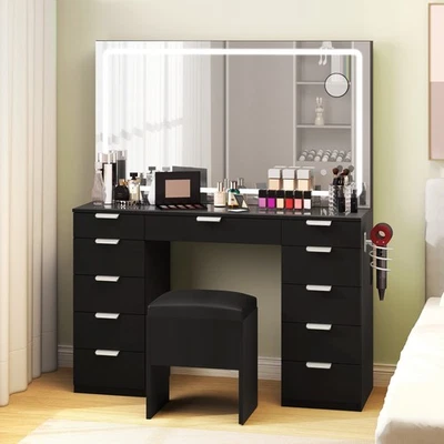 Okcora Vanity Desk Set with Large LED Lighted Mirror with 11 Drawers for Bedroom - Image 1 of 4