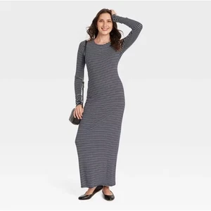 Universal Thread Navy Stripe Long Sleeve Maxi T-Shirt Dress Women's XL Tall NWT - Picture 1 of 12