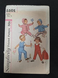 Simplicity Sewing Pattern #5101 Girls 1960s Toddlers Overalls Jacket Hat Sz 1/2 - Imagen 1 de 3